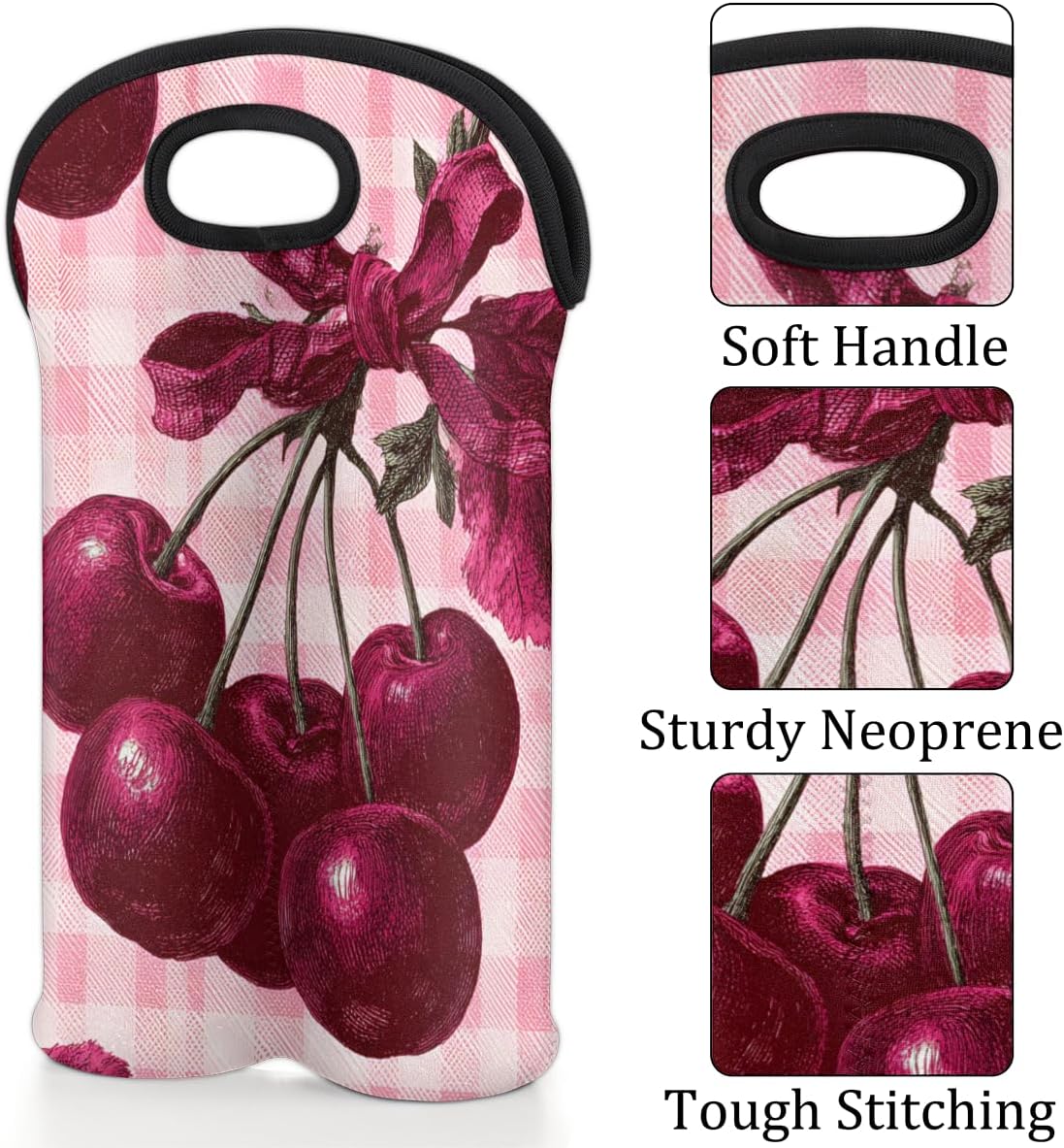 Neoprene Wine Tote, Bottle Carrier Gag Insulating Neoprene Thicker, Insulated Wine Bag for Travel Holds Two Bottles, Bottle Carrier Bags Protect the Bottles, Cherry