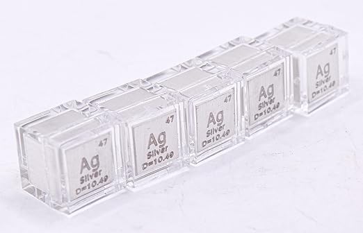 0.39" 10mm Silver Argentum Metal Cube Ag up to 99.9% Pure Periodic Table Element Engraved Density Collection Science Education Display Block Cube + Acrylic Case Box - 1PC