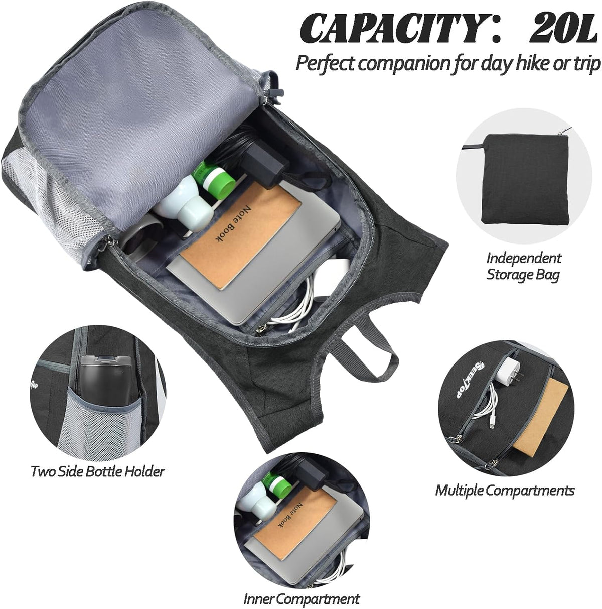 Seektop 20L Hiking Backpack Ultra Lightweight Waterproof Travel Backpack Packable Small Outdoor Bag Foldable Day Pack for Women Men