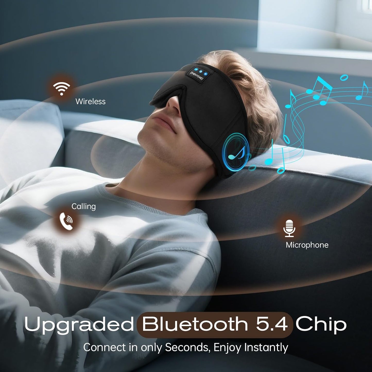 3D Sleep Mask with Bluetooth Headphones, Sleeping Headphones for Side Sleepers, Wireless Music Eye Mask with Ultra-Thin Stereo Speakers for Men, Women, Tech Gifts, Black