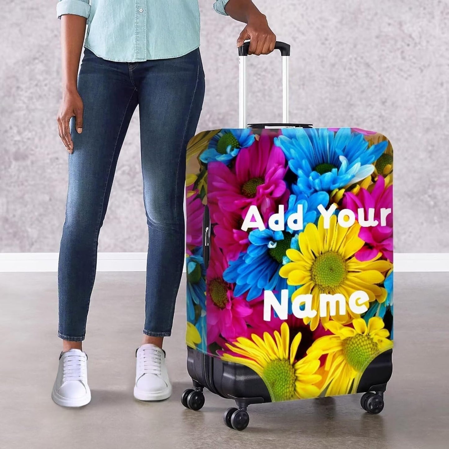 Customized Luggage Cover for Suitcase Personalized Name Suitcase Cover Fit 30-32 Inch Flower Luggage Covers Zip Closure Suitcase Cover Protector for Travel Business Anti-Scratch Baggage Cover