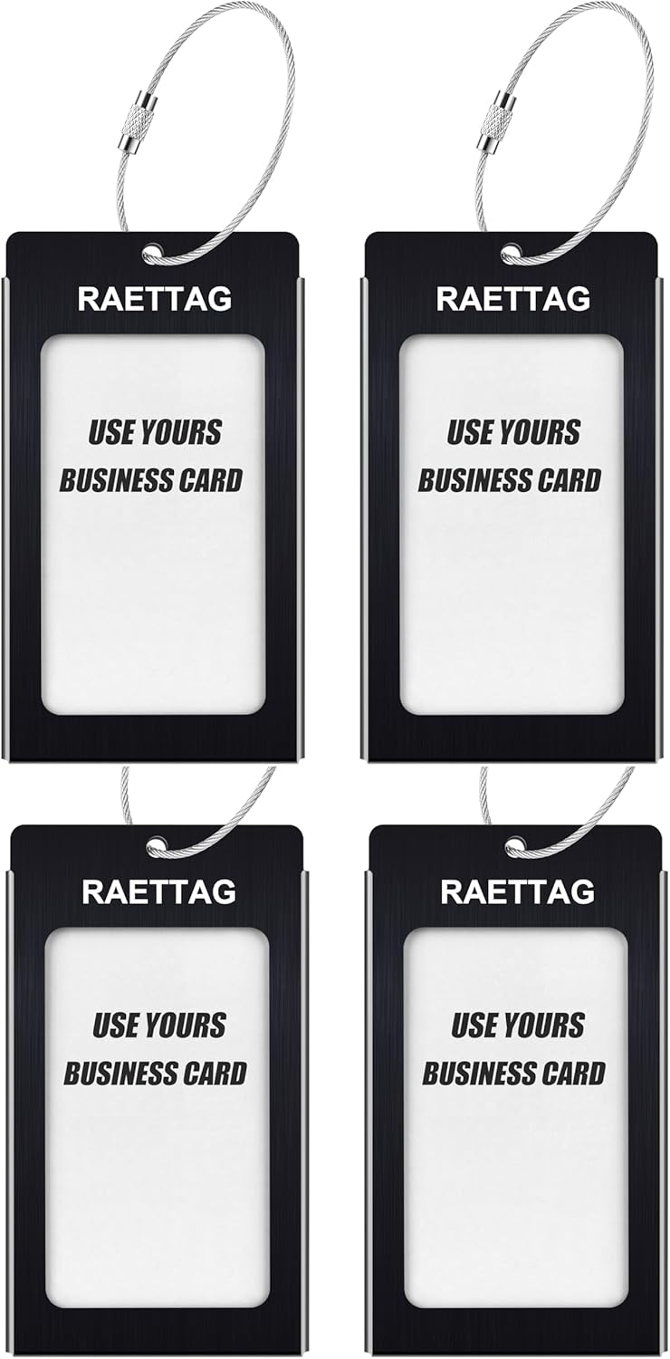 Luggage Tags Metal Suitcase Tags Travel Bag ID Identifier Luggage Tag (Black 4Pack)