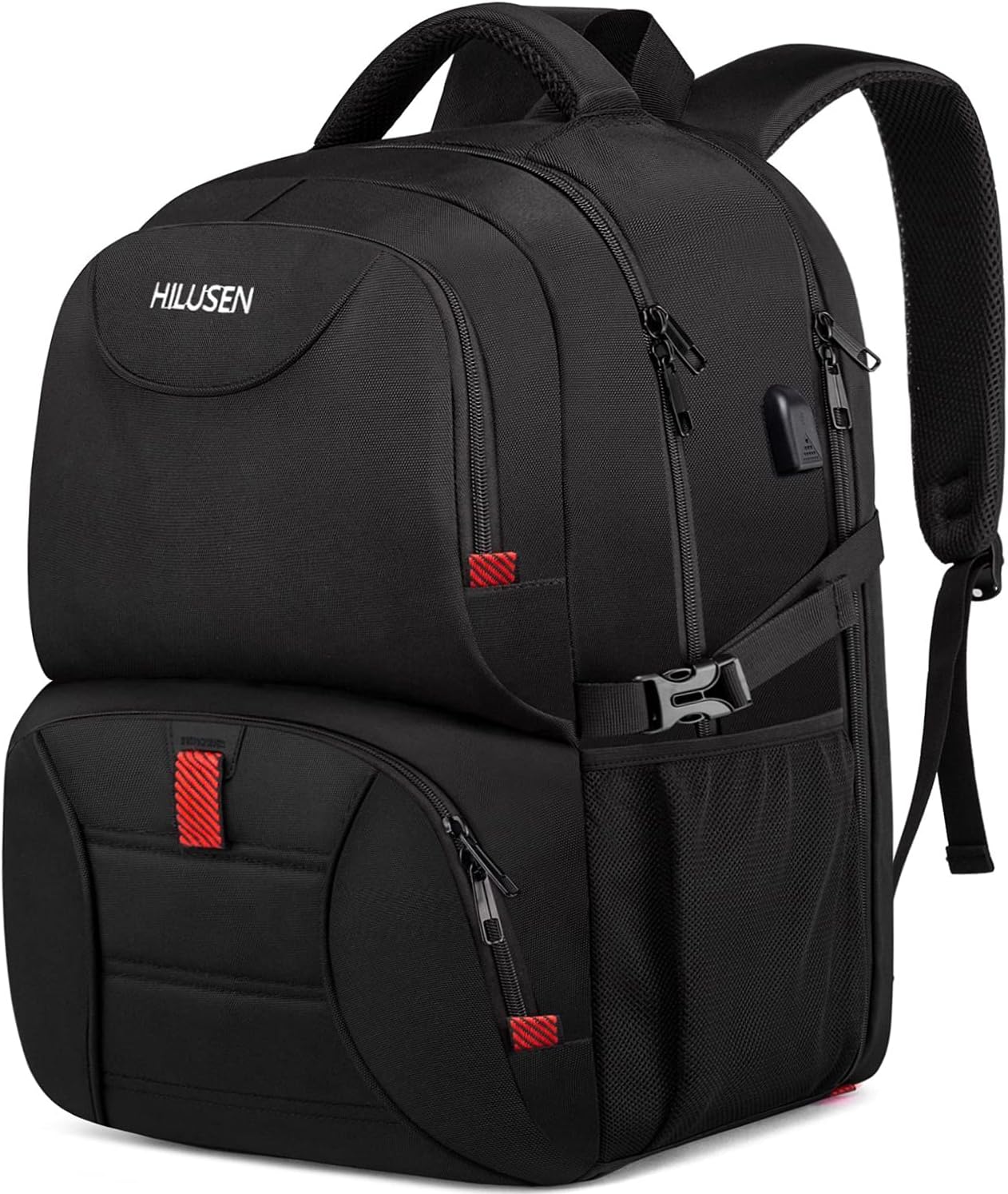 HILUSEN Extra Large Backpack for Men 50L, Insulated Cooler Lunch Box Backpack, Water Resistant 17inch Travel Laptop Work Bookbag with USB Charging Port,Black
