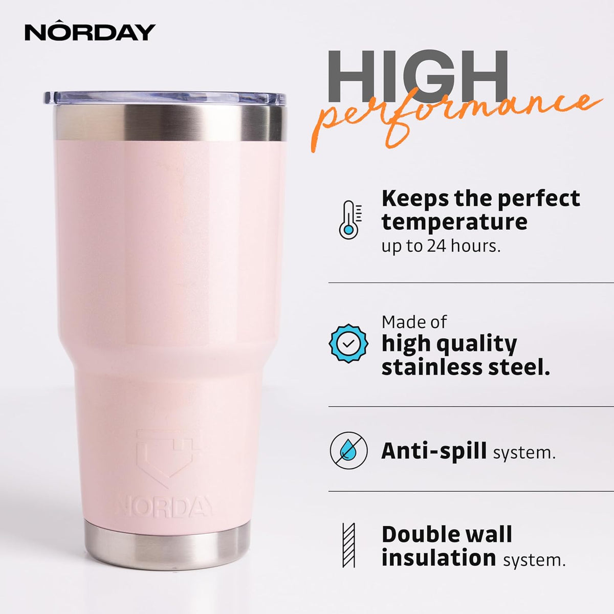 NORDAY | Tumbler with Lid - 30oz - Blush Glitter Insulated Tumbler - Stainless Steel Tumblers - Double Wall Insulated Travel Coffee Mug for Car Cup Holder - Keeps Temperature for 24hr - Anti Spill Lid
