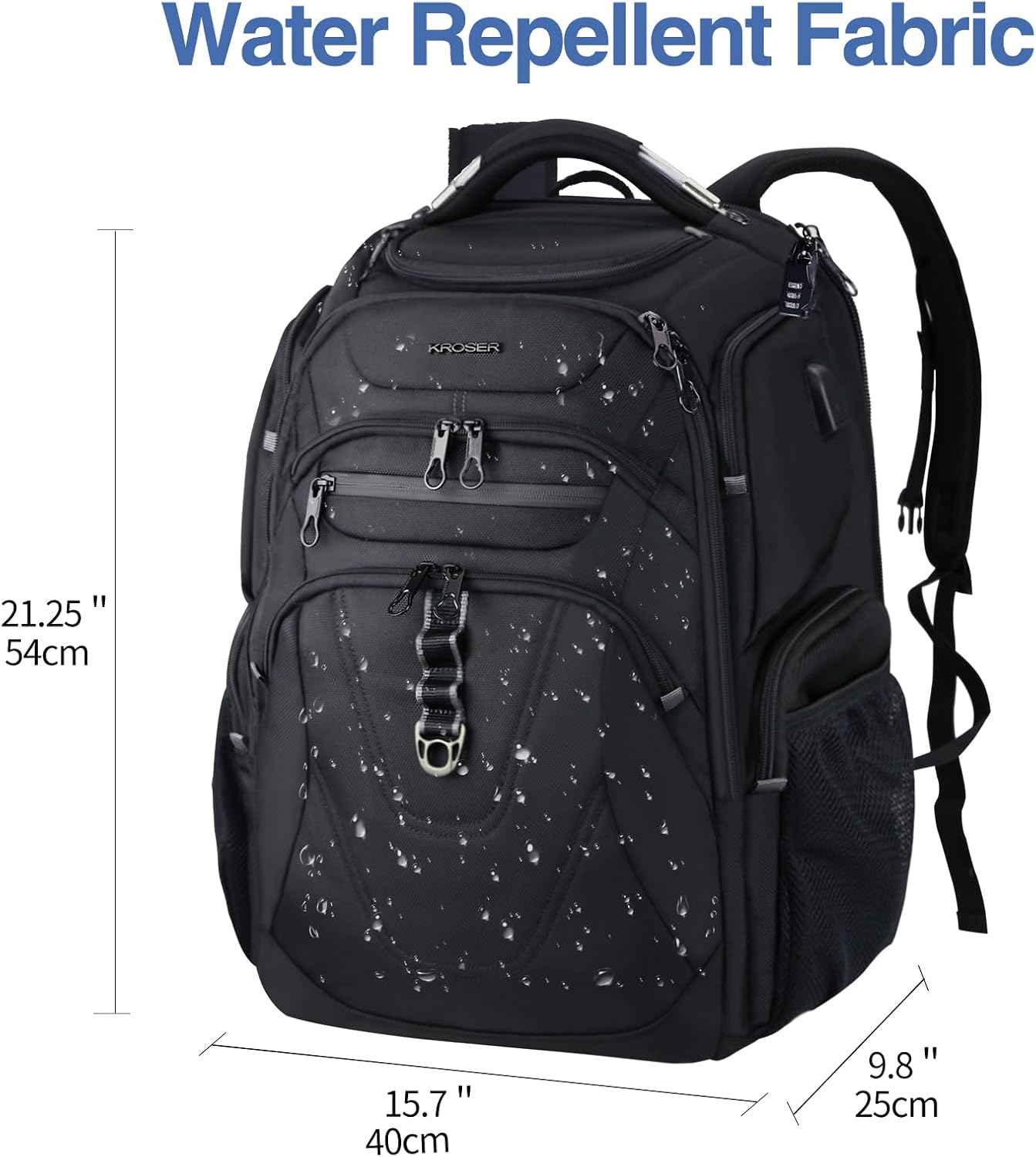 KROSER TSA Friendly Travel Laptop Backpack 18.4 inch XXXL Gaming Backpack Water-Repellent College Daypack Business Backpack with RFID Pockets & USB Port for Men/Women-Black