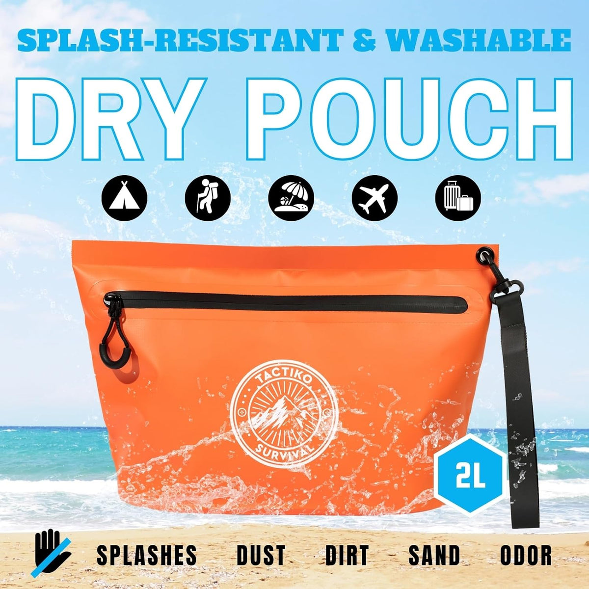 Tactiko Heavy-Duty Splash Water Resistant Zipper Pouches - 3L Hold-All Organizers for Dry Bags, Travel Bags (Orange)
