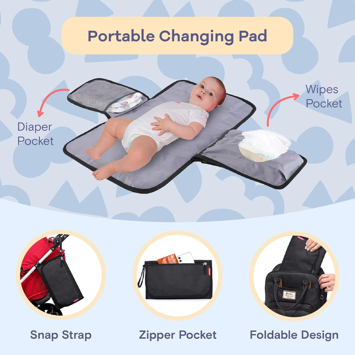 RUVALINO Diaper Bag Backpack, Multifunction Travel Pack Maternity Baby Changing Bags, Large Capacity, Waterproof, Black