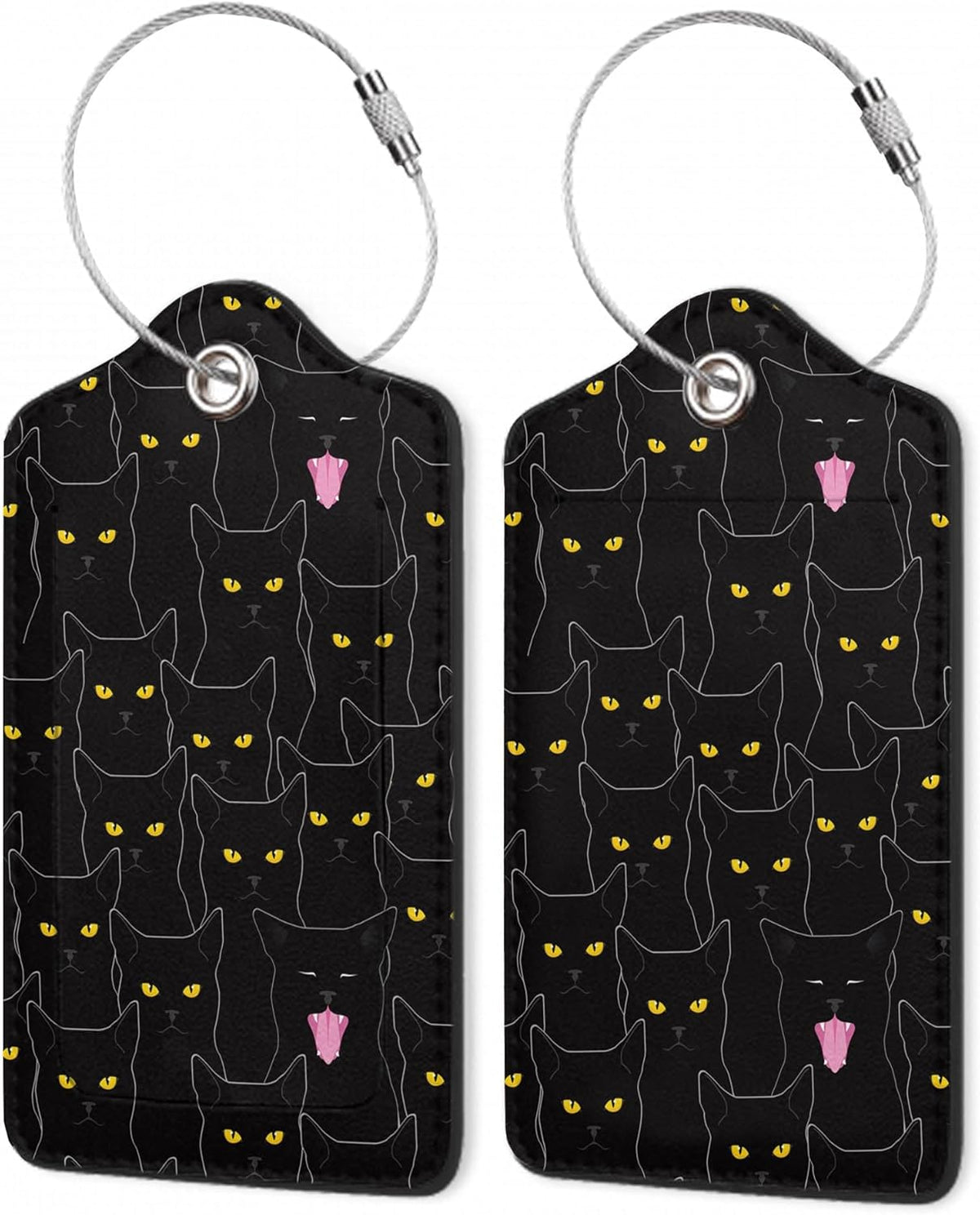 2Pcs Luggage Tag for Suitcase Black Cat Cute Suitcase Tag with Privacy Flap & Name ID Label & Metal Loop,Travel Bag Luggage Tags for Women