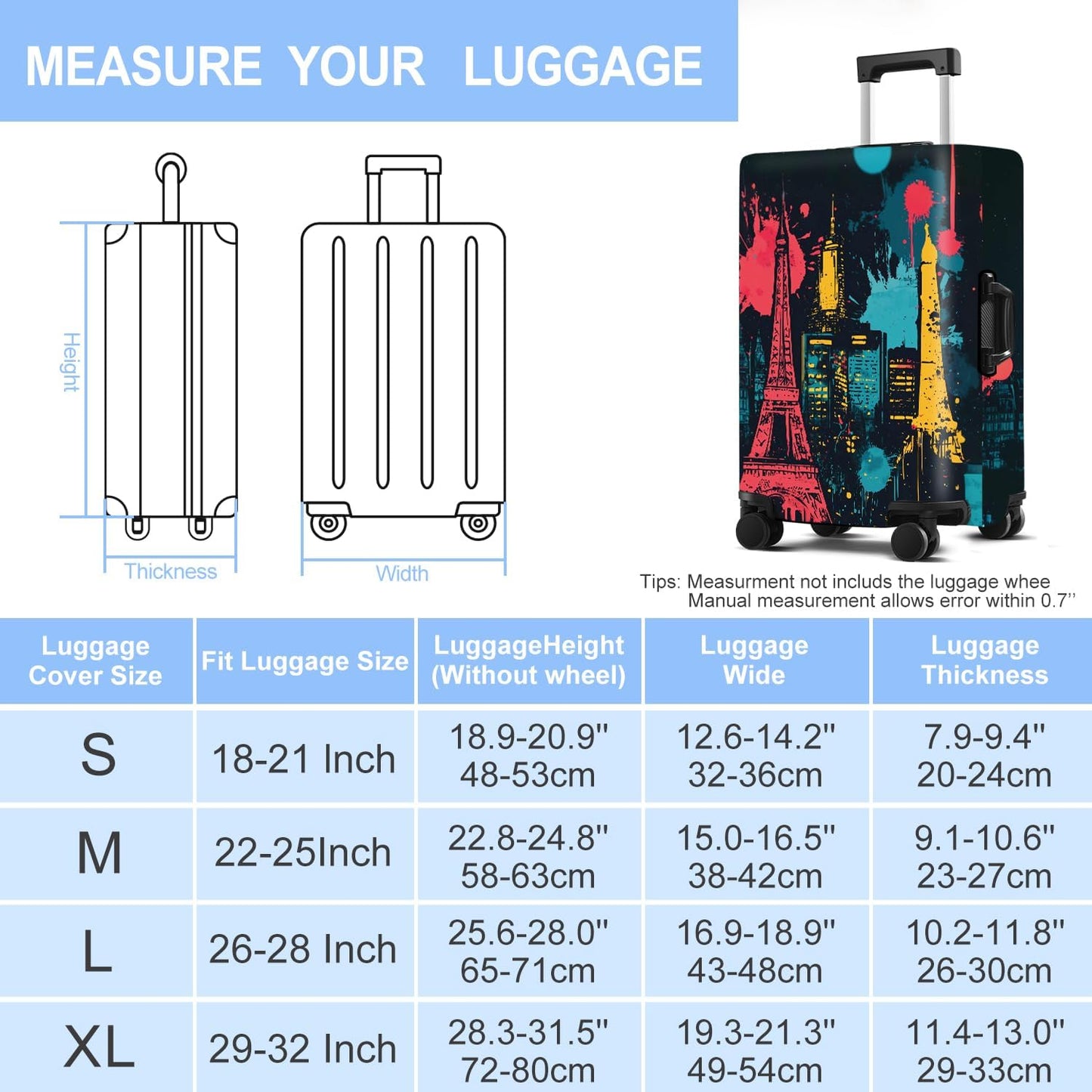 Luggage Cover Washable Suitcase Protector Anti-scratch Suitcase cover Fits 20-34 Inch Luggage (Tower-4, XL(32-34inch suitcase))