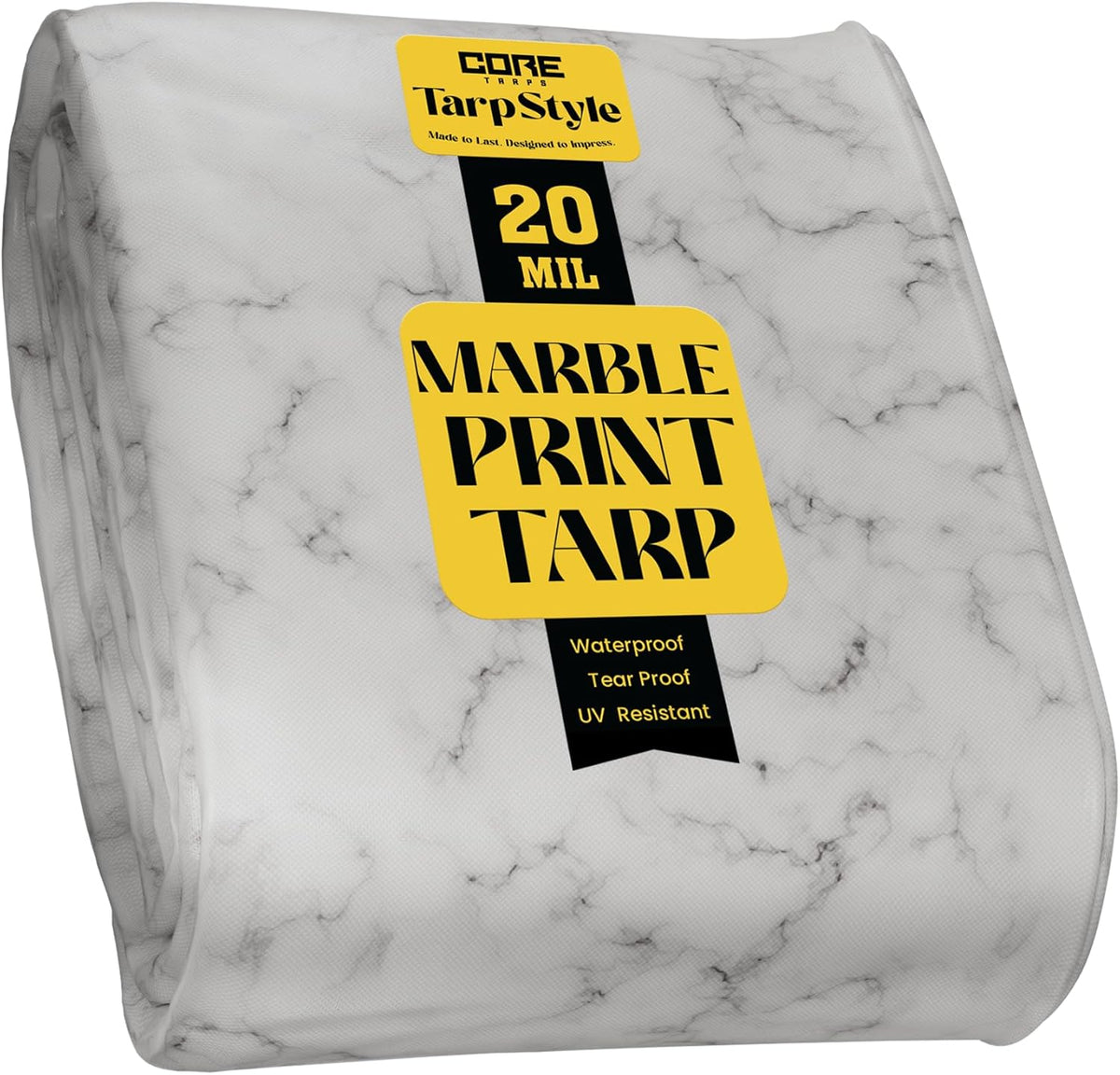 Core Tarps Extreme Heavy Duty 20 Mil Tarp Cover, Waterproof, UV Resistant, Rip and Tear Proof, Poly Tarpaulin with Reinforced Edges for Roof, Camping, Patio, Pool, Boat (Marble/White 24′ X 30′)