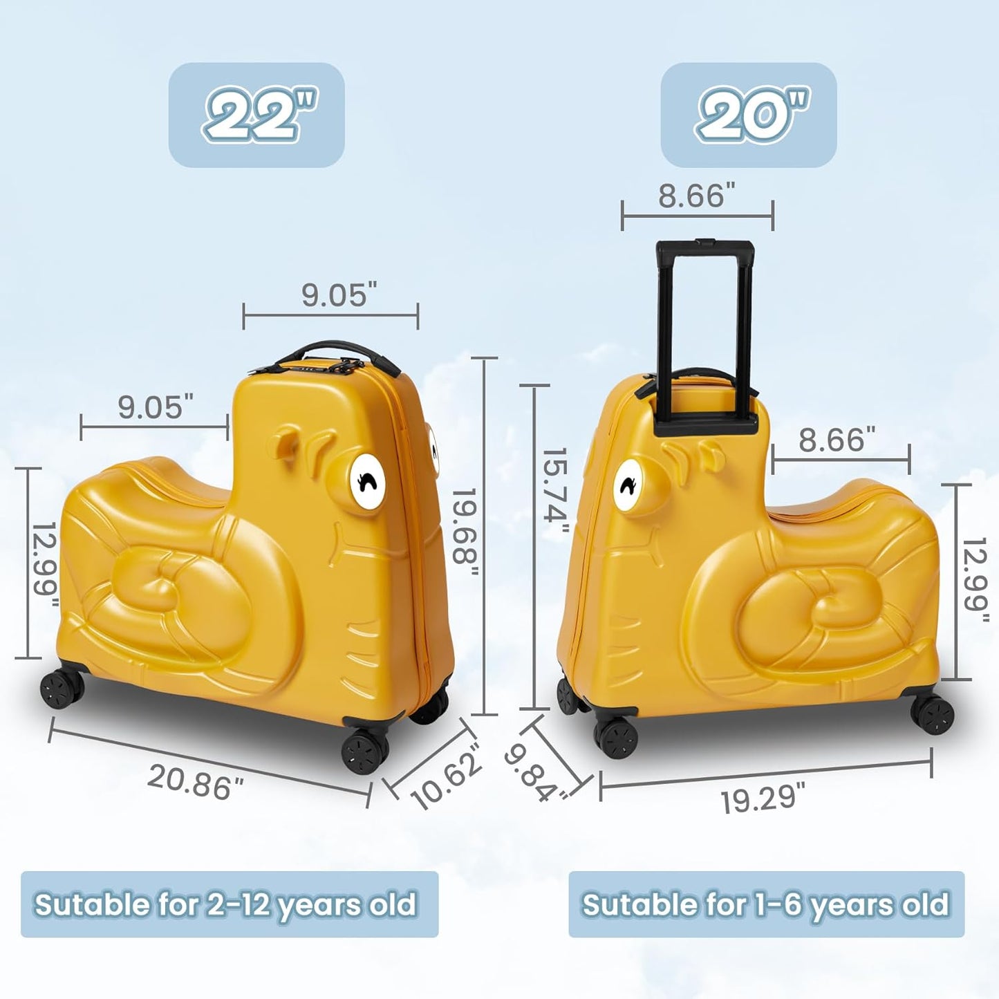 Kids Ride-on Luggage with Spinner Wheels Suitcase, Kid's Ride-On Suitcase Help Your Child Relax, Carry On Trolley Luggage with Password Lock (Orange, 22 inches)