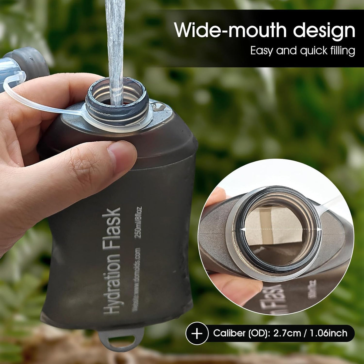 GYGYL Soft Flask, TPU Collapsible Soft Water Bottle for Hydration Pack, Running Vest, Leak-Proof Folding Water Bottle for Hiking Cycling Climbing Jogging-150ml Grey, 2pcs