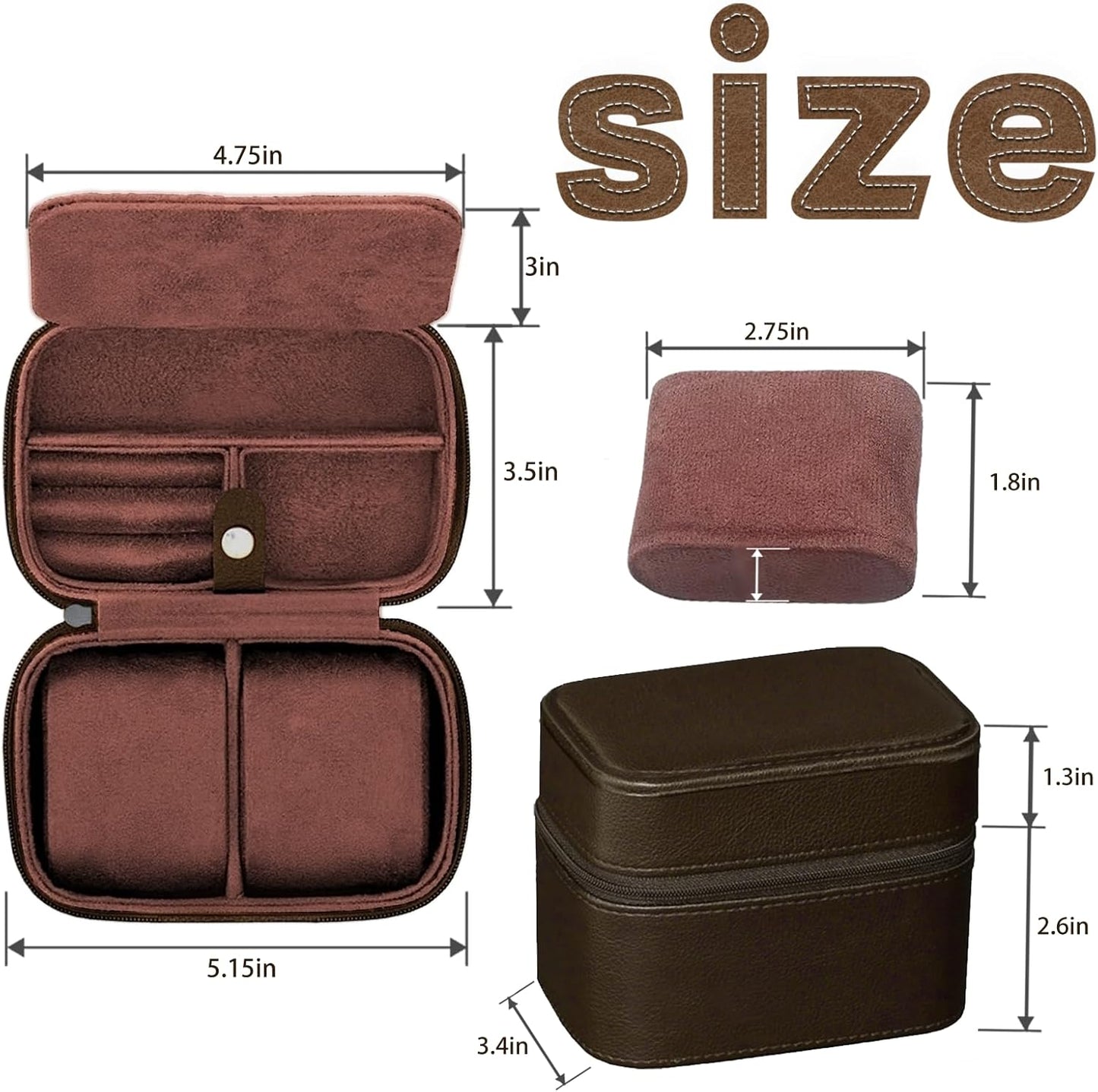 CONBOLA 2 Watch Travel Case for Men with Accessory Compartment,Compact Watch Box for Men Jewelry Case with Microsuede Interior,PU Leather Protect Fits Watches & Smartwatches Up to 55mm. (Brown)