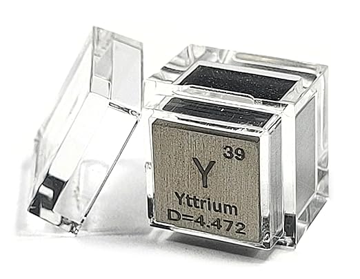0.39" 10mm Yttrium Metal Cube Y up to 99.9% Pure Periodic Table Element Engraved Density Collection Science Education Display Block Cube + Acrylic Case Box - 1PC