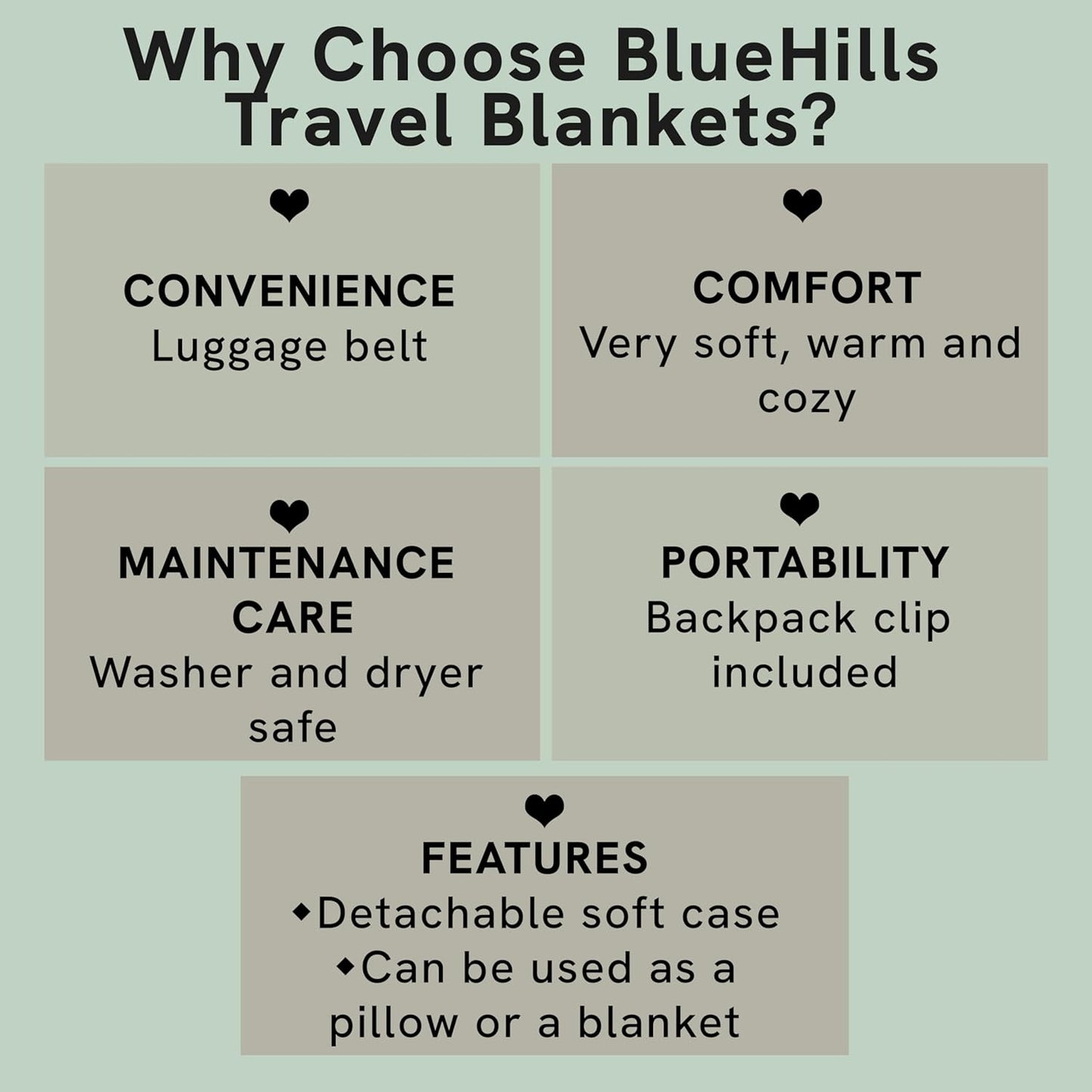 BlueHills Premium Soft Travel Blanket Pillow Airplane Flight Blanket Throw Bag Pillowcase Compact Large 2 in 1 Combo Warm Traveling Plane Essentials Portable Gifts Lightweight Grey Gray T007