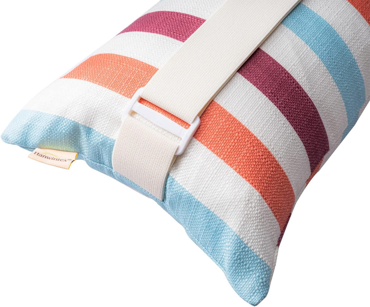 Outdoor Beach Chair Head Resting Pillow, Pool Lounge Chair Pillows with Insert and Adjustable Elastic Stripe for Recliner Sunbrella Neck Attachment, 2 Pack Size 11”*16” Strip II Red