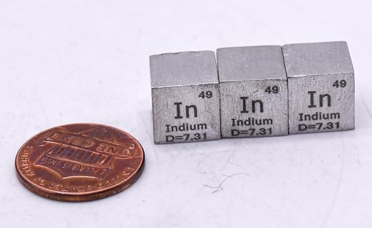 0.39" 10mm Soft Indium Metal Cube in up to 99.9% Pure Periodic Table Element Engraved Density Collection Science Education Display Block Cube + Acrylic Case Box - 1PC