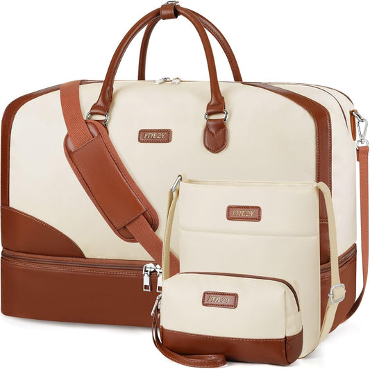 Weekender Bag for Women, Travel Duffel Bag Carry On Overnight Bag with Shoe Compartment Large Nylon Travel Weekend Tote Bag