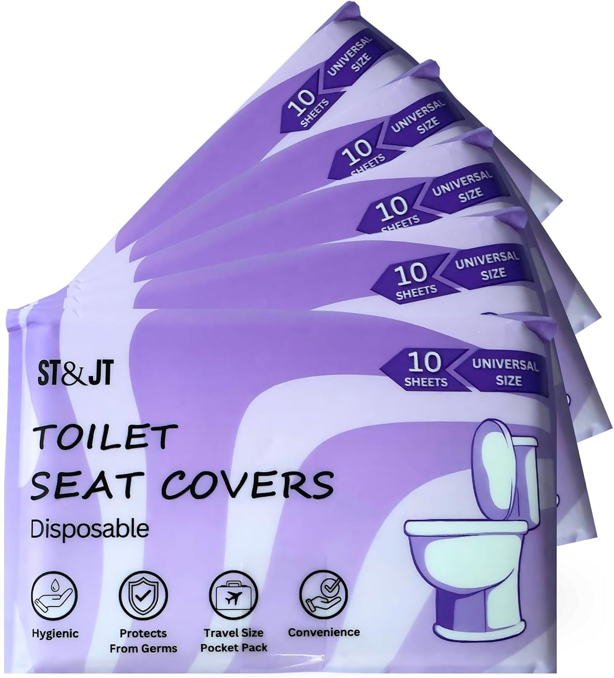 ST&JT Disposable Toilet Seat Covers - Biodegradable, Extra-Large, Eco-Friendly – Travel Toilet Seat Covers Disposable Flushable - Hygienic Protection for Adults & Kids in Public Restrooms (50 Pack)