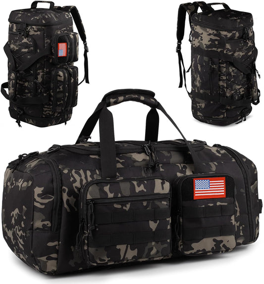 Tactical Gym Bag for Men，50L Large 3 in 1 Sports Duffle Bag with Shoes Compartment for Travel,Water Resistant Travel Backpack Weekender Overnight Bag with Wet Pocket for Women