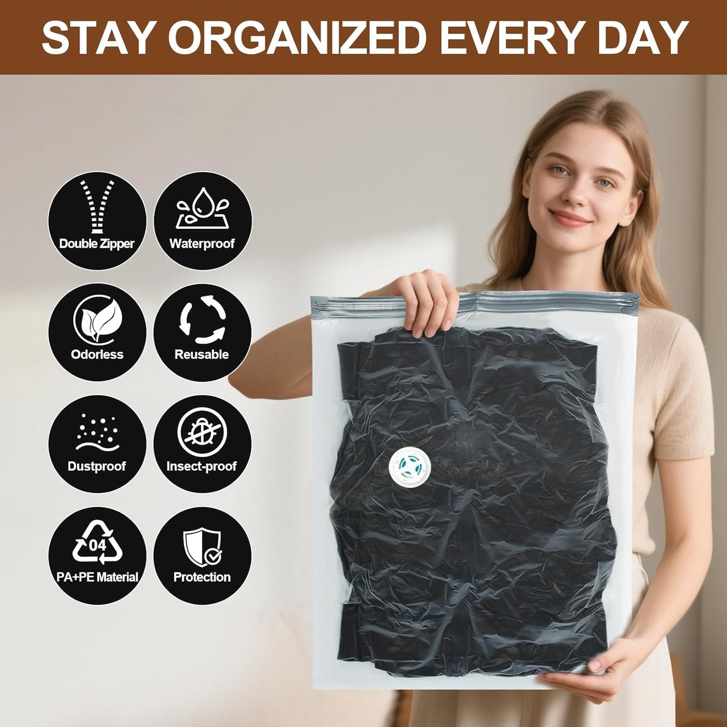20 Pack Vacuum Storage Bags,Space Saver Bags for Clothing,Comforters,and Bedding,Includes 4 Jumbo, 4 Large, 4 Medium, 4 Small/4 Roll Bags,Compression for Closet & Travel, With Electric Pump