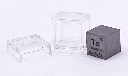 0.39" 10mm Tantalum Metal Cube Ta up to 99.9% Pure Periodic Table Element Engraved Density Collection Science Education Display Block Cube + Acrylic Case Box - 1PC