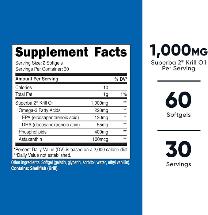 Nutricost Krill Oil 1000mg, 60 Softgels - Omega-3 EPA-DHA Krill Oil Supplement, with Superbakrill
