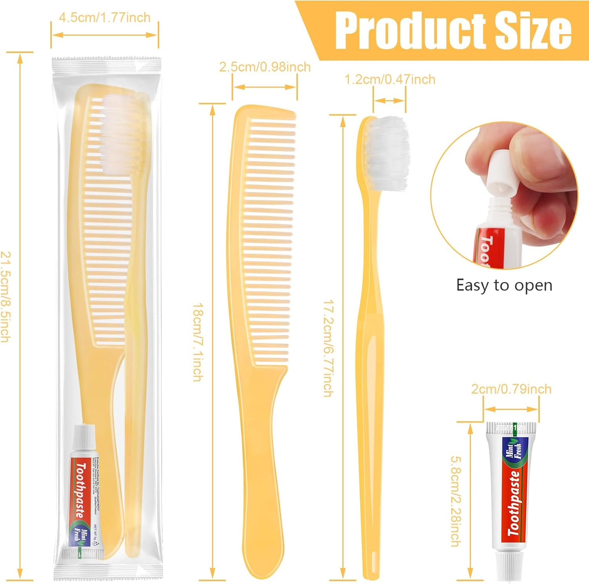 NICEMOVIC 50 Pack Disposable Toothbrushes Bulk with Toothpaste and Comb Travel Size Toothpaste Set Homeless Care Package Supplies for Bulk Individually Wrapped Disposable Travel Hotel Charity, Yellow
