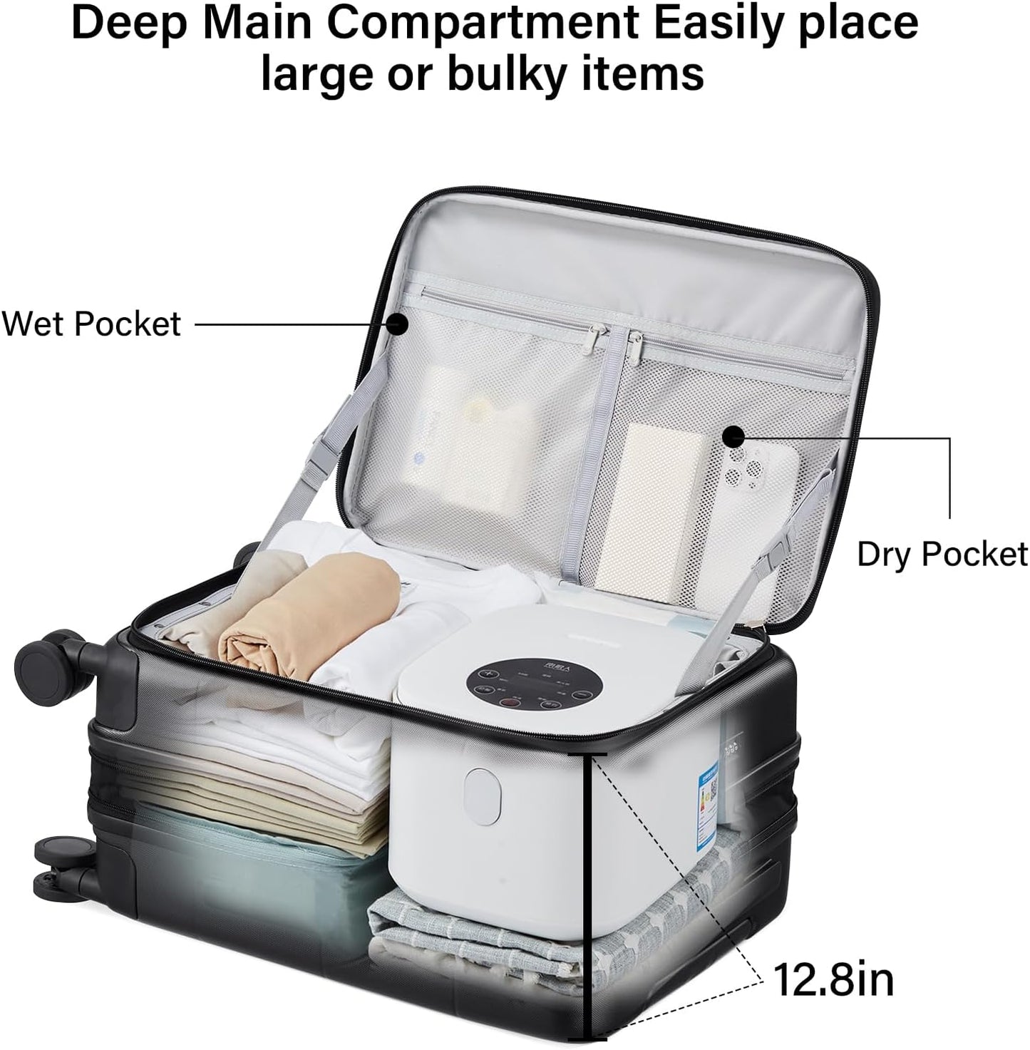 Hanke Hardside Expandable Checked Luggage, 24 Inch Top Opening Trunk Luggages with Spinner Wheels, All-PC Hard Shell Suitcase, Lightweight TSA Checked-Medium(Jet Black, 83L)