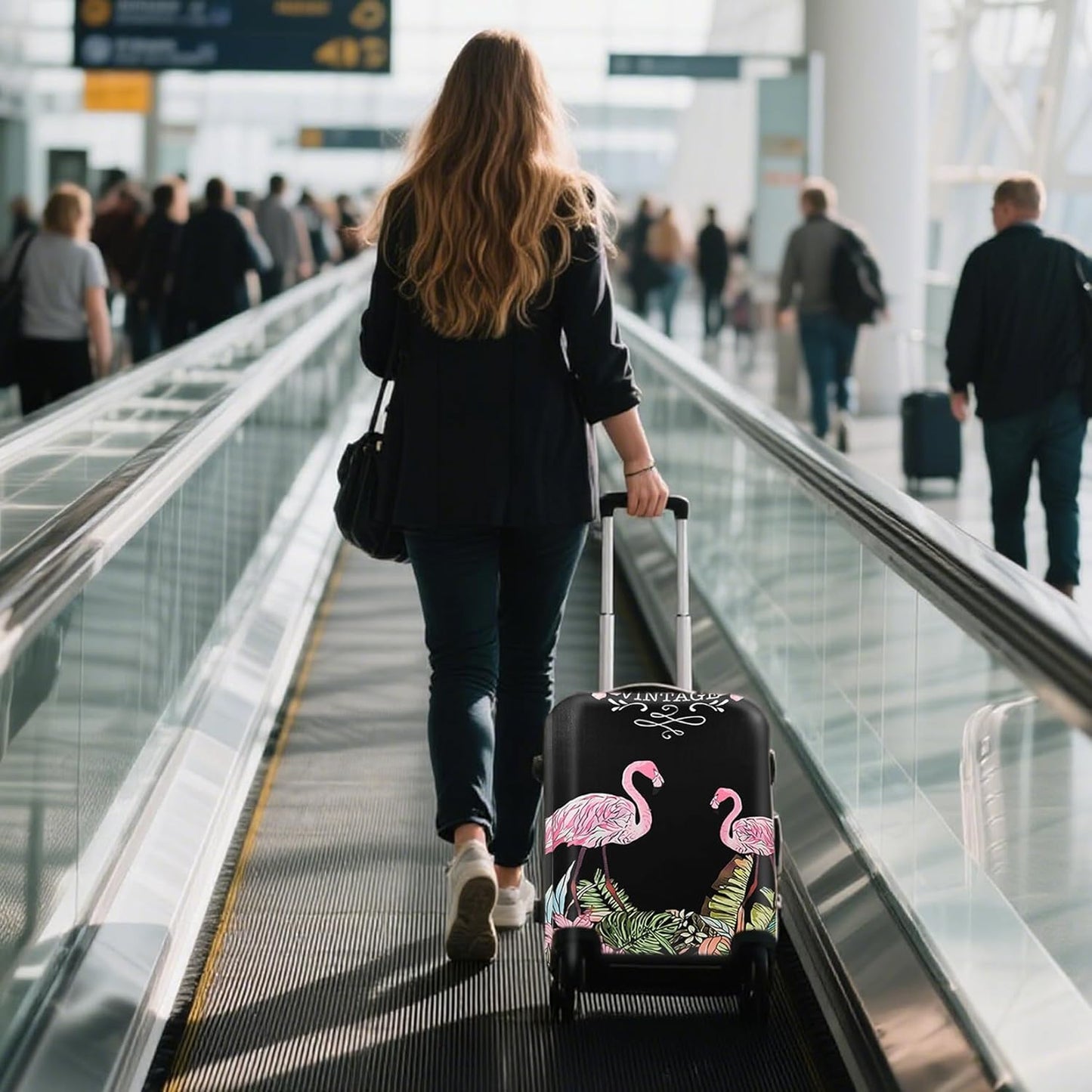 WUJIAONIAO Travel Luggage Cover Baggage Suitcase Cover Protector Skins 18-32 Inch (Flamingo A23, M (for 22-24 inch luggage))