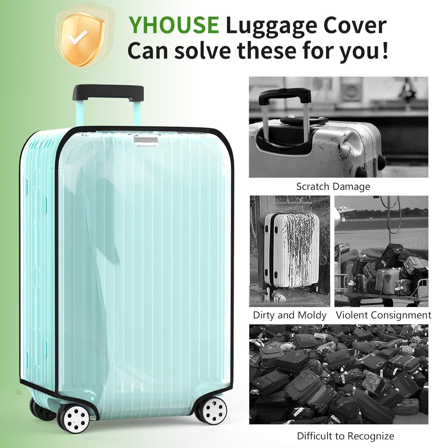Suitcase Covers For Luggage, 28 Inch Clear PVC Luggage Covers Protector Full Thicken Transparent Waterproof Suitcase Sleeve With Large Velcro for 28" Wheeled Suitcases