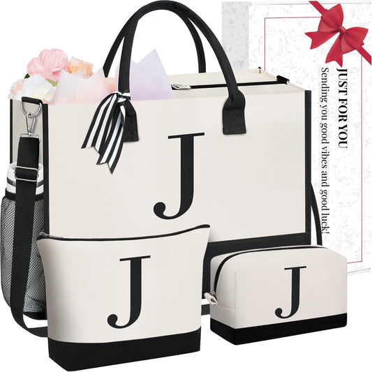 BAGAIL Initial Tote Bag, Personalized Birthday Gifts for Women, Teacher, Friends, Mom, Wedding, Monogrammed Beach Bag