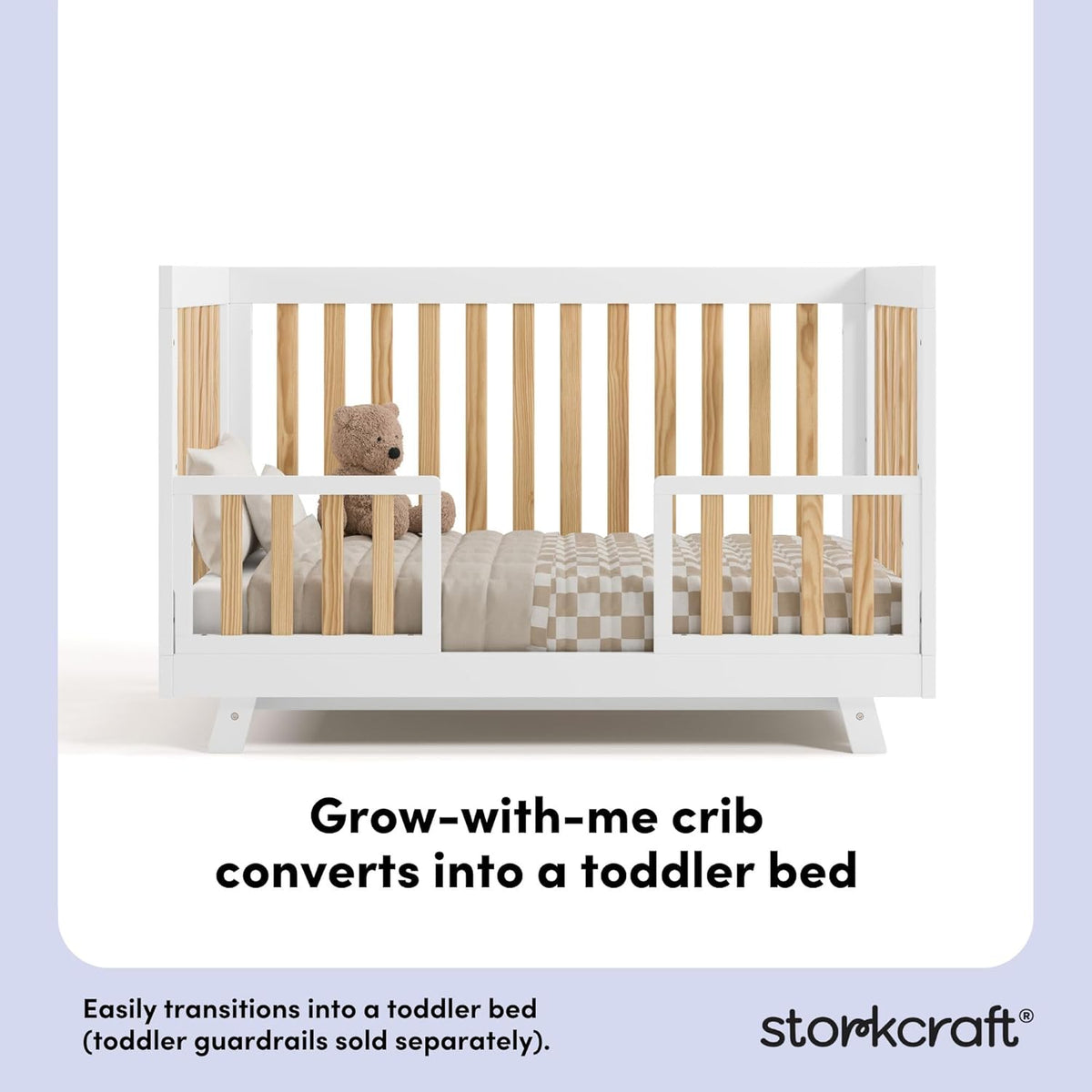 Storkcraft Beckett Grow-with-Me Convertible Crib (Natural & White) – GREENGUARD Gold Certified, Converts to Toddler Bed & Daybed, Fits Standard Crib Mattress, Easy-to-Assemble