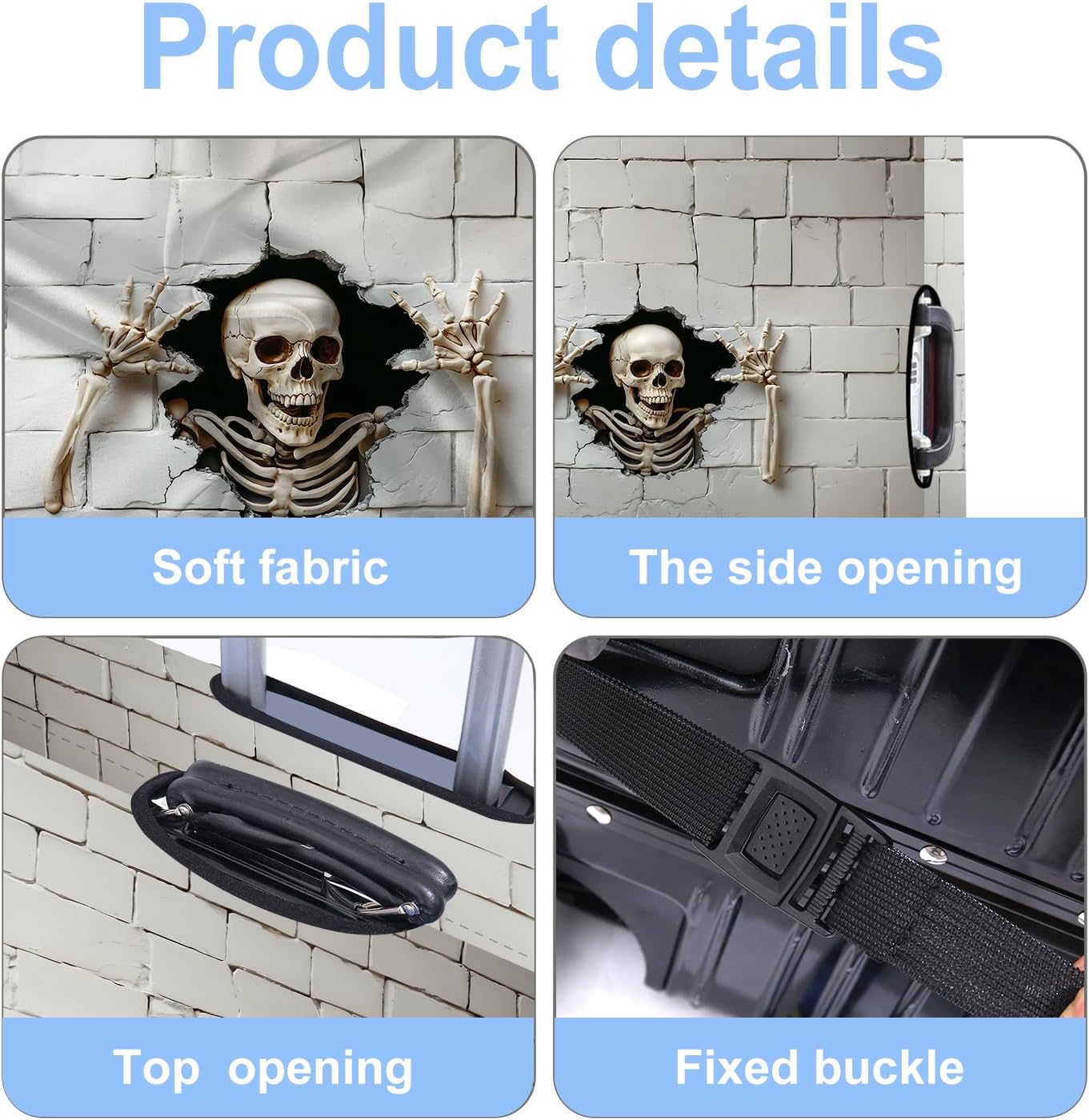 Luggage Cover Washable Suitcase Protector Anti-Scratch,Stretchable Fit for 20-34Inch Luggage Durable Travel Bag Cover with Zipper Closure (Skull, L(fits 28-30Inch suitcase))
