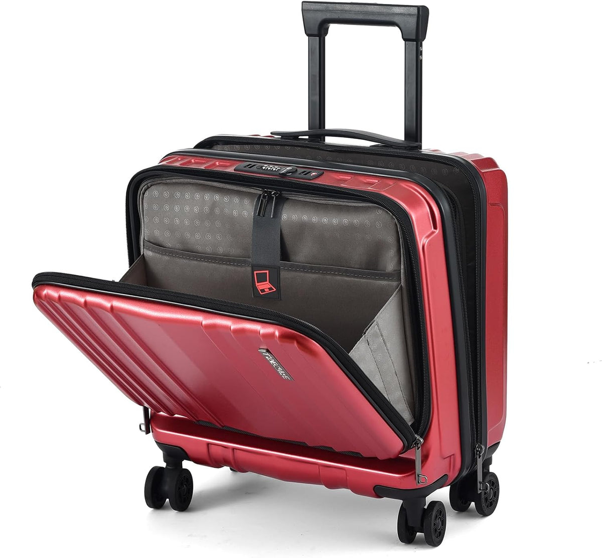 TydeCkare 16" Carry on Luggage with 2 Laptop Compartments, Lightweight Hardshell ABS+PC Suitcase with Dual Control TSA Lock, with YKK Zipper, 4 Spinner Silent Wheels, for Business Travel, Wine Red