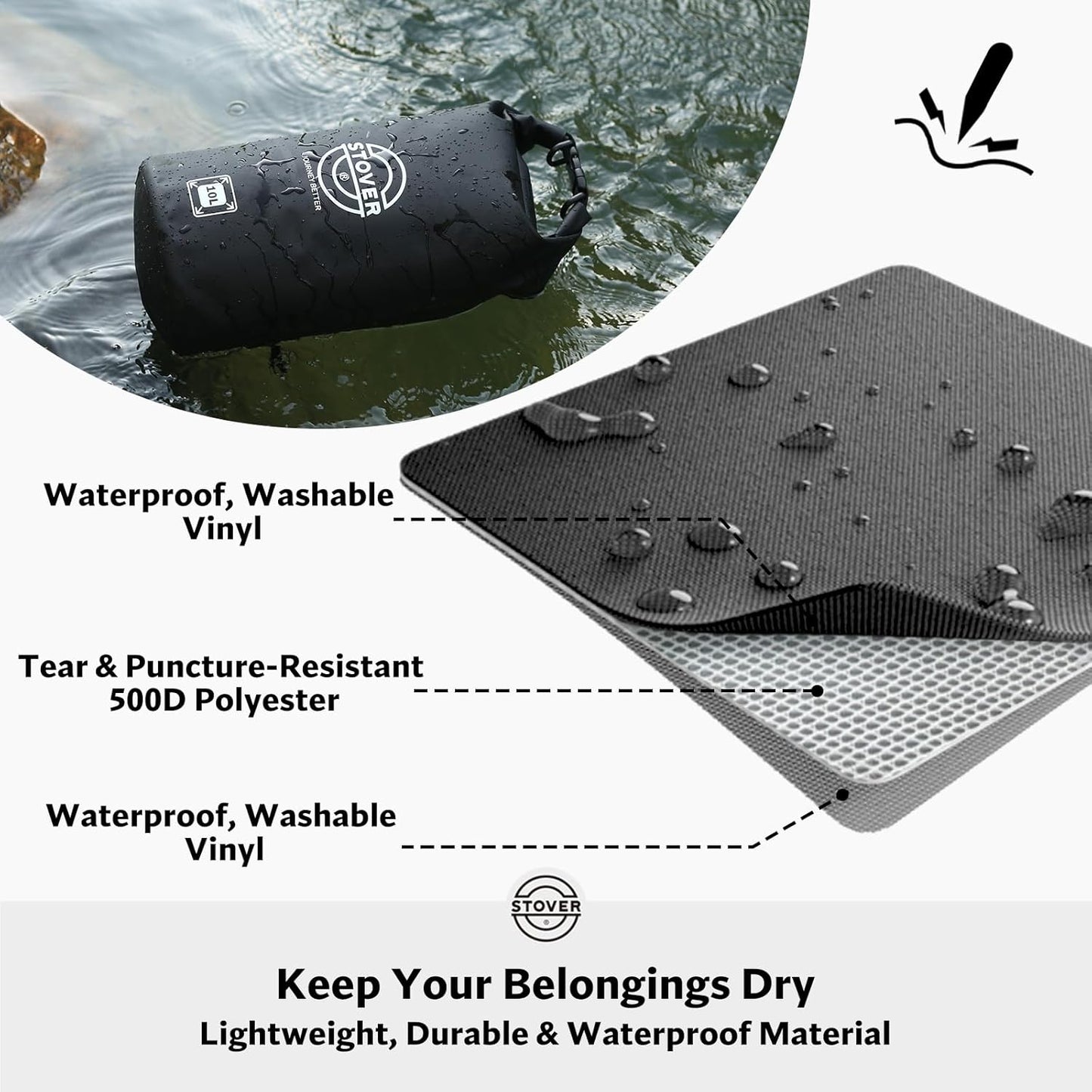 STOVER 5/10/25/30/40/55L Waterproof Backpack- Floating Dry Bag for Kayaking, Travel, Beach, Hiking, & Camping, Men/Women