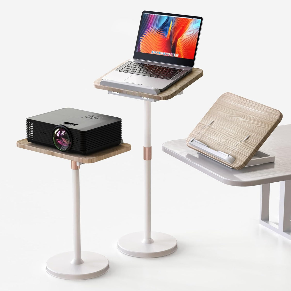 NAMON 2 in 1 Portable Laptop Floor Stand & Laptop Stand for Desk, Small Adjustable Table with Height Adjustable from 16.5" to 51", Wooden Laptop Stand White for Home, Office, Meeting Room, Study