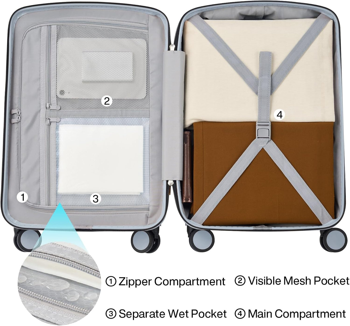 Hanke 24 Inch Luggage with Spinner Wheels Lightweight PC Hard Shell Suitcases Checked Luggage with TSA Lock Checked-Medium 24-Inch Rolling Suitcase for Travel(Grey)