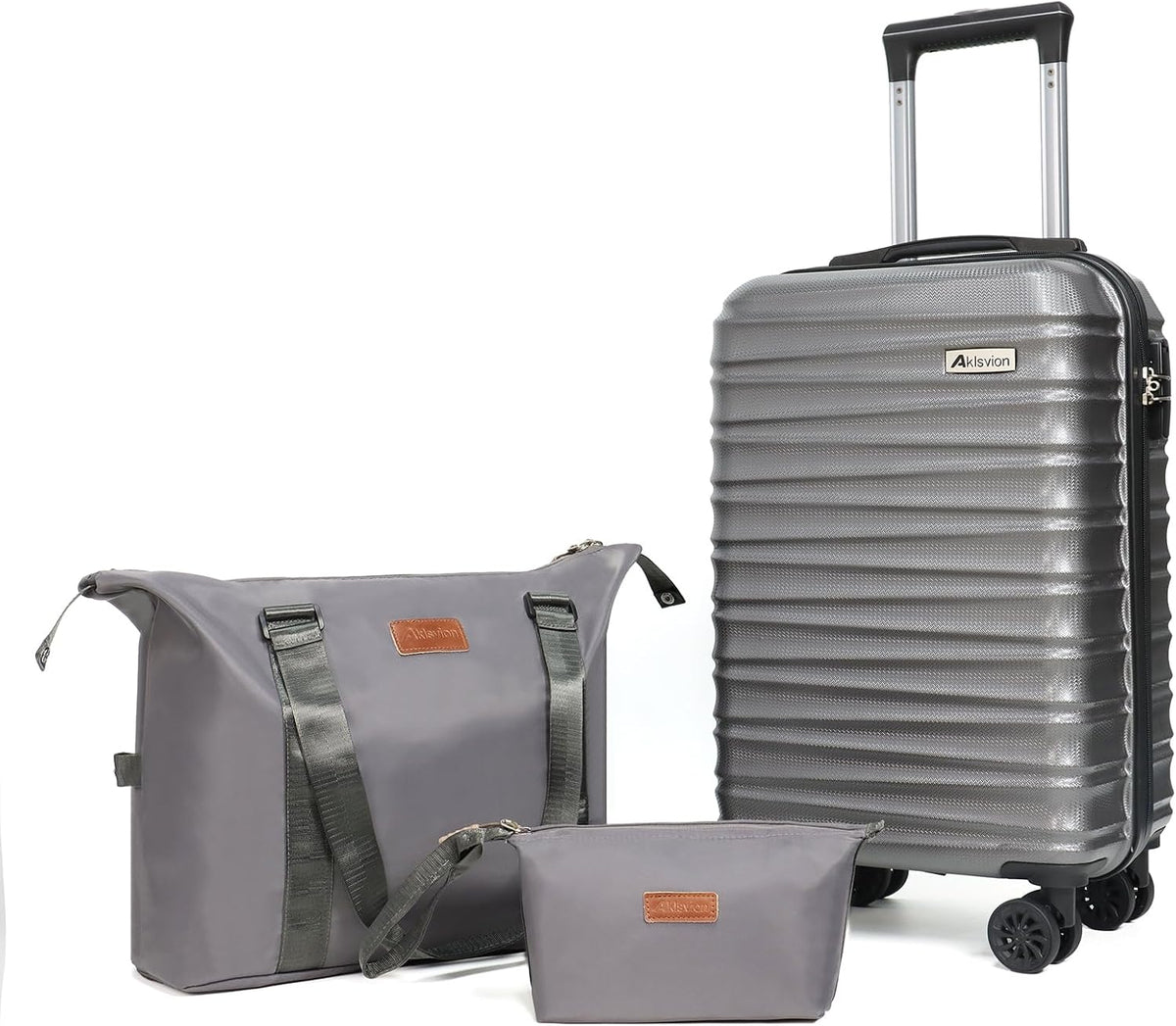 Luggage Set 3 Piece Luggage Set ABS hardshell Spinner Wheels Luggage Carry on Suitcase with Weekender bag & Toiletry bag(Grey)