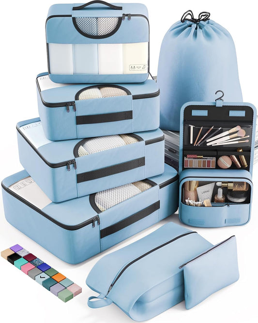 Veken 8 Set Packing Cubes for Travel Essentials, Suitcase Organizer Bags in 4 Sizes, Carry-On Luggage Accessories with Large Laundry & Hanging Toiletry Bag, Must-Have for Airplane, Road Trip & Camping