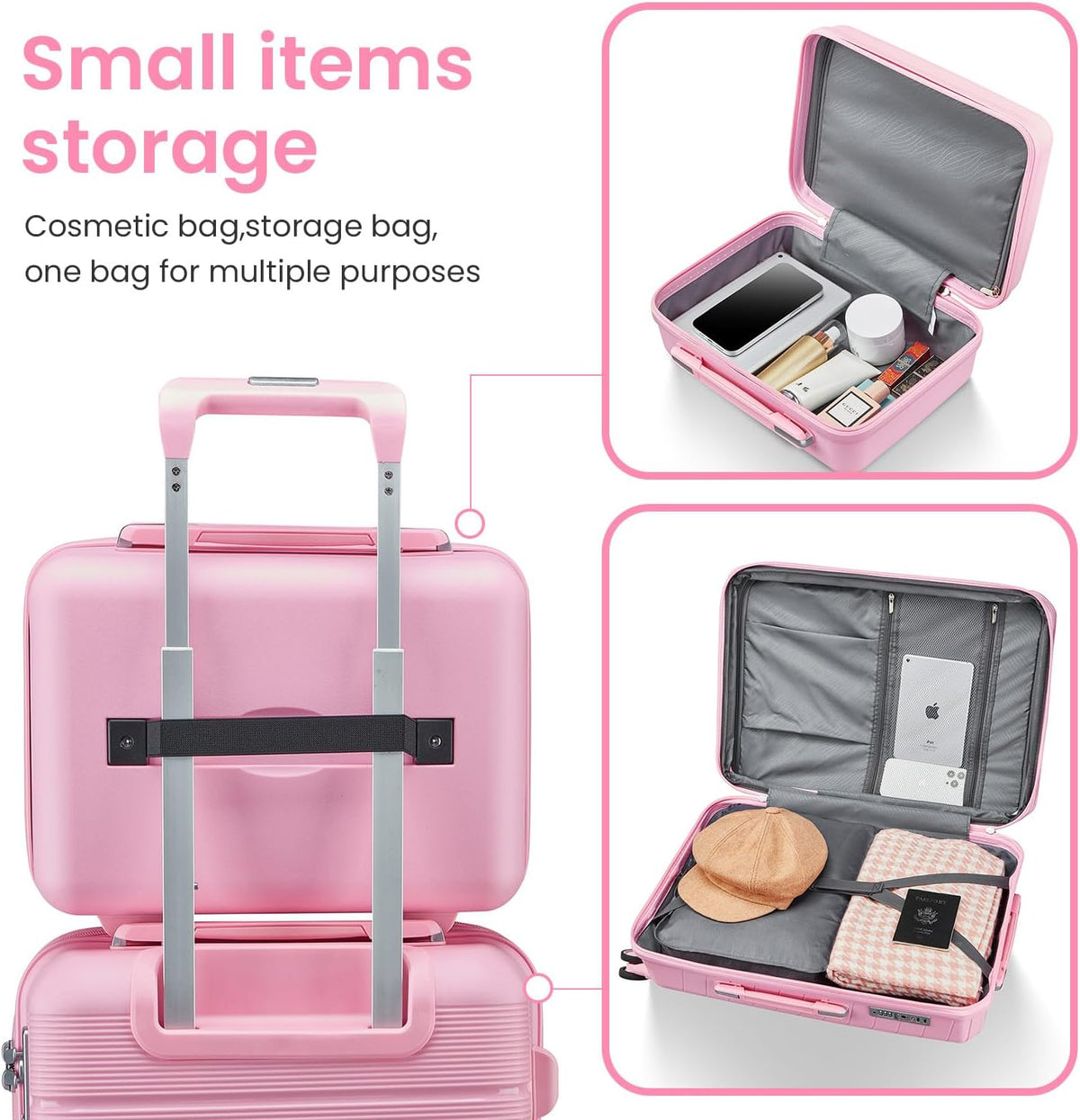 Campfun Luggage 4 Piece Sets, Expandable Carry On Luggage Set Hardshell PP, Suitcase Set with Double Spinner Wheels, Checked Durable Lightweight with TSA Lock, 14in 20in 24in 28in-Pink(A)