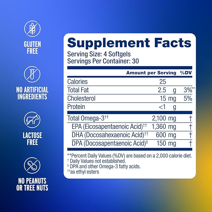 Oceanblue Professional Omega-3 2100-120 ct - High-Potency Triple Strength Burpless Fish Oil with EPA, DHA & DPA - Wild Caught - Orange Flavor, 60 Servings (120 Mini Count (Pack of 1))
