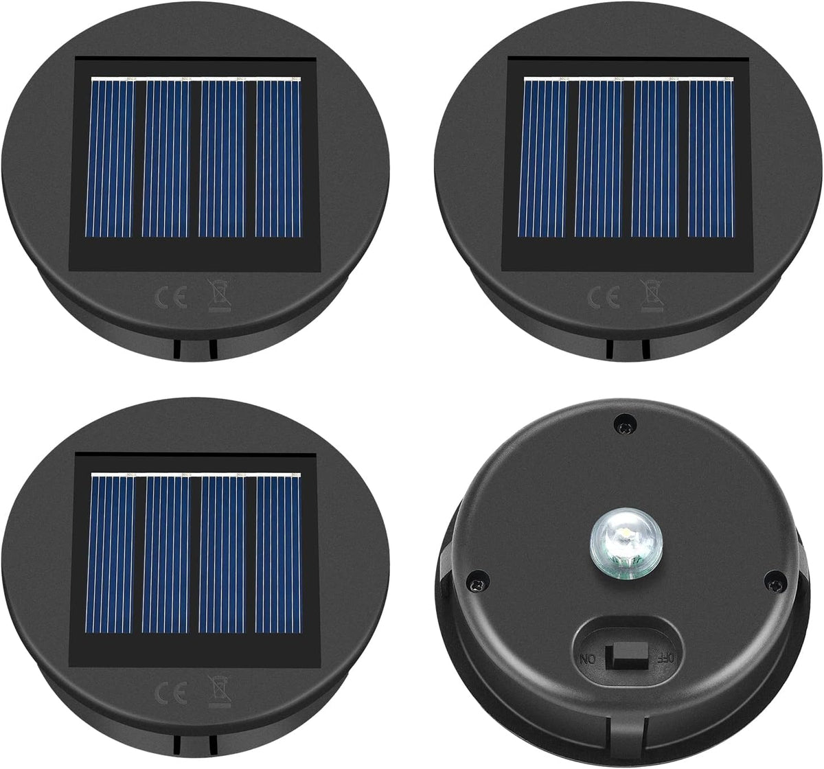 ELUTENG Solar Light Replacement 4 Pack (Top Size 3.15 inch, Bottom Size 2.76 inch) LED Solar Lantern Light Lids Outdoor Waterproof Replacement Solar Light Tops Warm White LED