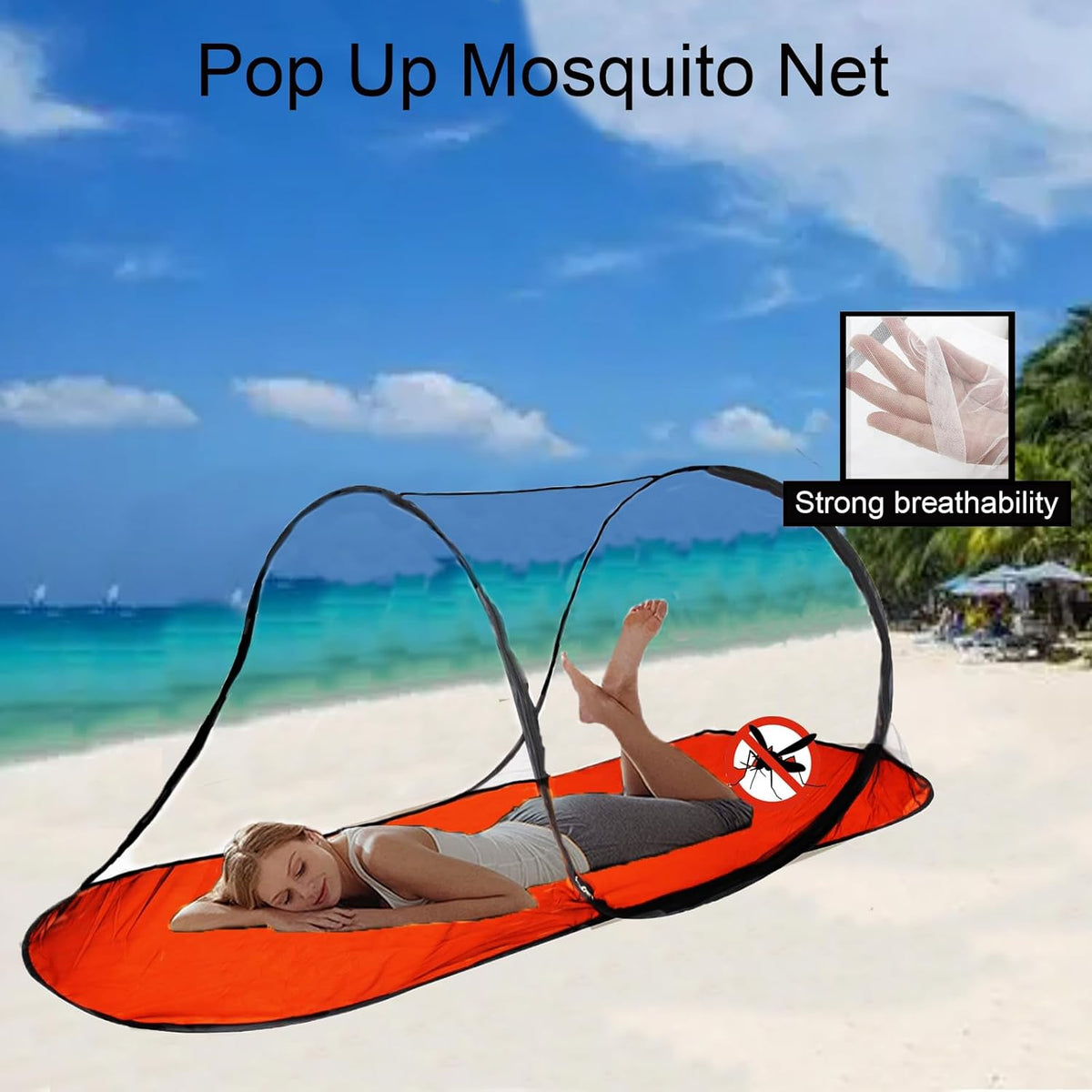 CMINGJ Large Pop Up Mosquito Tent, Portable Foldable Mosquito Net with Bottom for Bed Camping Travel Patio, Suitable for Outdoor Indoor (78 * 28 * 27inch) Orange Bottom