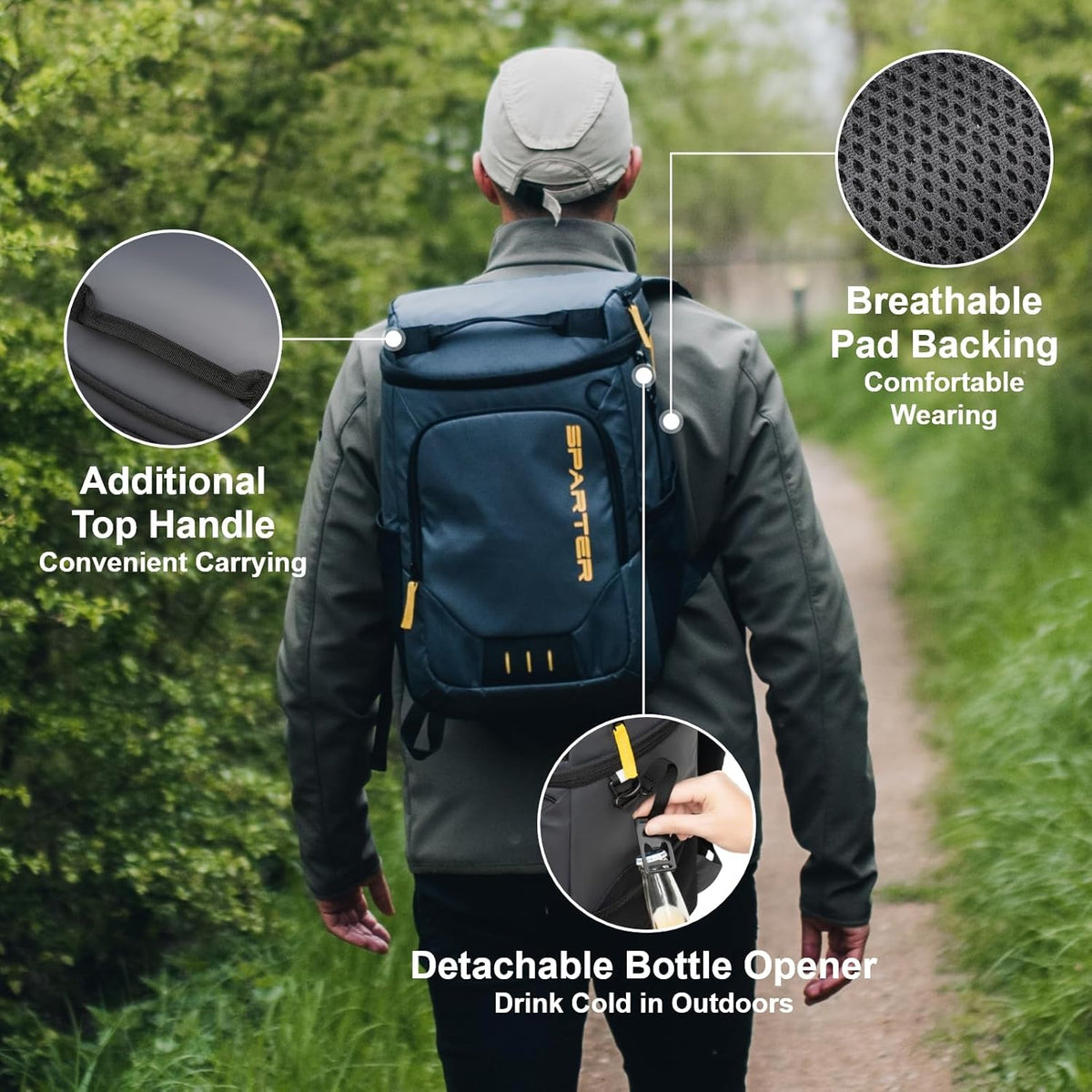 SPARTER Backpack Cooler Insulated Leak Proof 33/49 Cans, 2 Insulated Compartments Thermal Bag, Portable Lightweight Beach Travel Camping Lunch Backpack for Men and Women