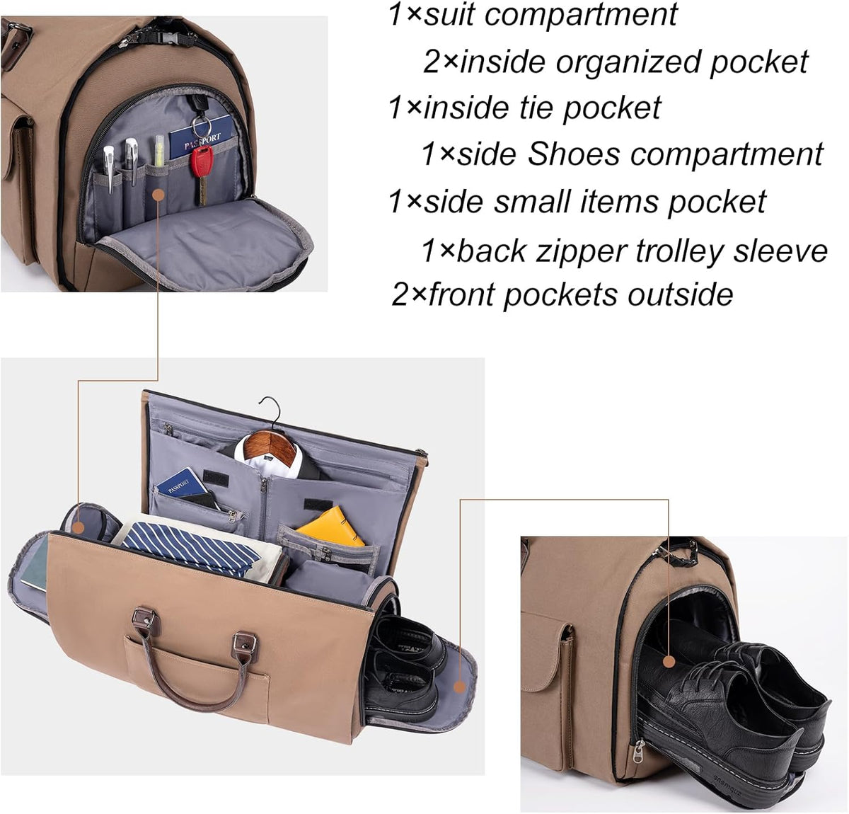 Modoker Garment Convertible Weekender Bag,Carry on Canvas Garment Duffle Bag Heavy Duty Overnight Bags for Men Women