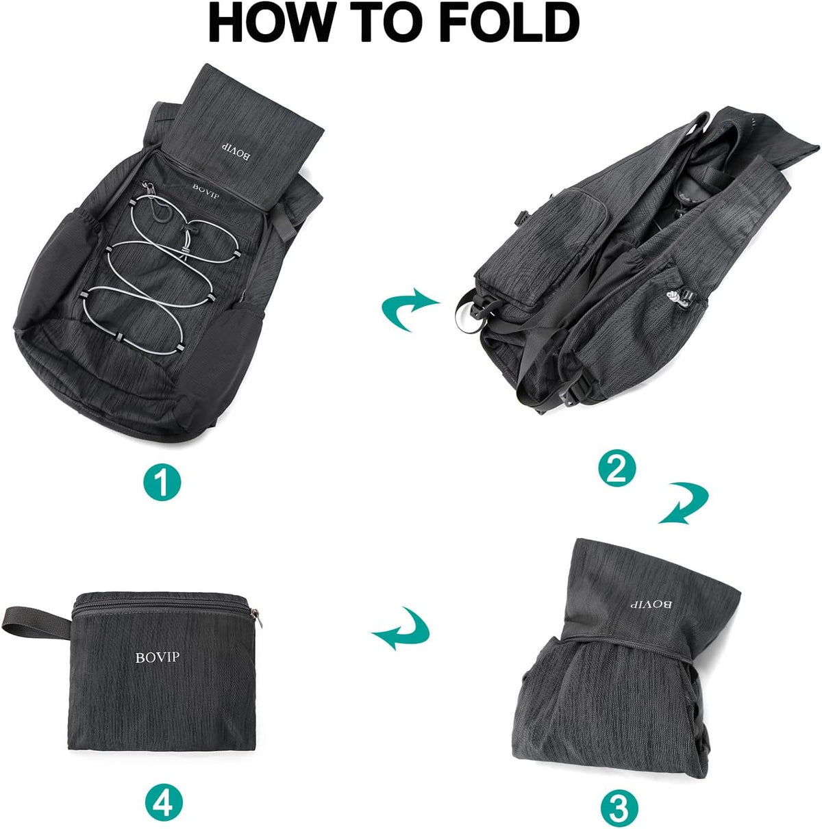 BOVIP 20L Hiking Backpack Lightweight Packable Hiking Daypack Small Travel Outdoor Foldable Shoulder Bag Black