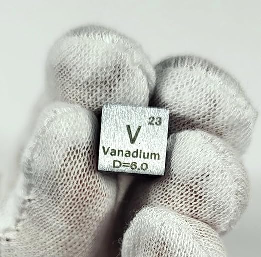 0.39" 10mm Vanadium Metal Cube V up to 99.9% Pure Periodic Table Element Engraved Density Collection Science Education Display Block Cube + Acrylic Case Box - 1PC