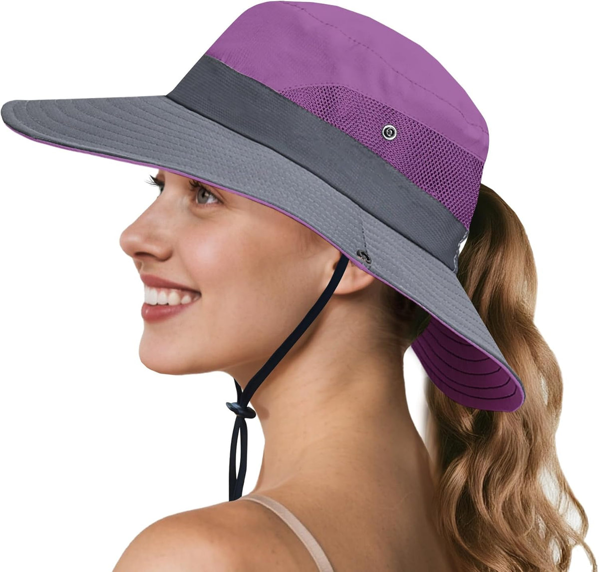 NPQQUAN Ponytail Sun Bucket Hats for Women Men Wide Brim UPF 50+ Fishing & Beach Hats