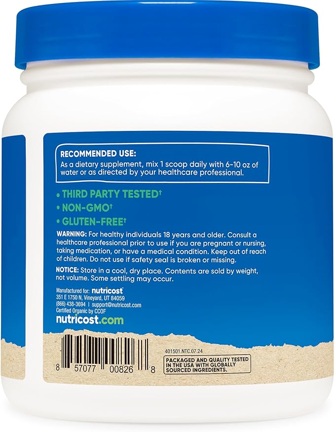 Nutricost Organic Chlorella Powder 16oz (1LB) - 3g Per Serving